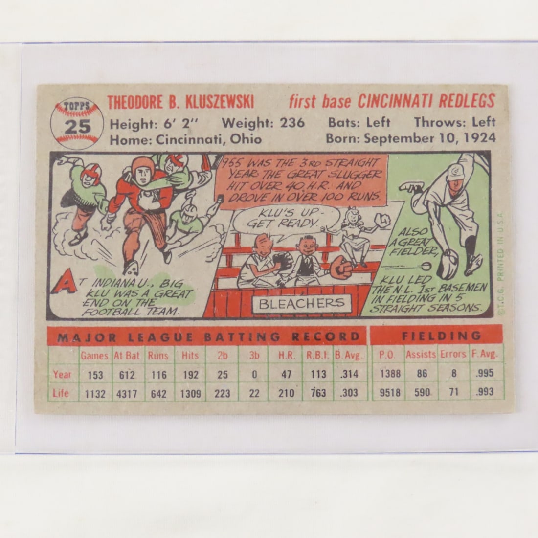 1956 Topps Ed Mathews & Ted Kluszewski Cards - 3
