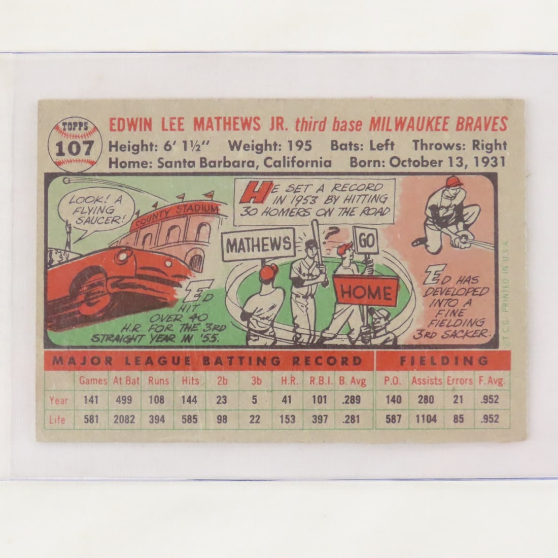 1956 Topps Ed Mathews & Ted Kluszewski Cards - 5