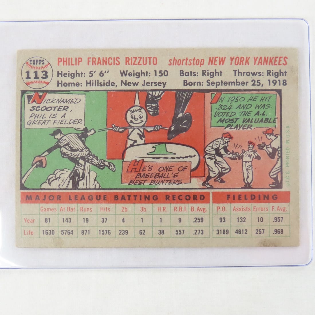 6 1956 Topps Yankees Cards- Phil Rizutto- sharp - 3