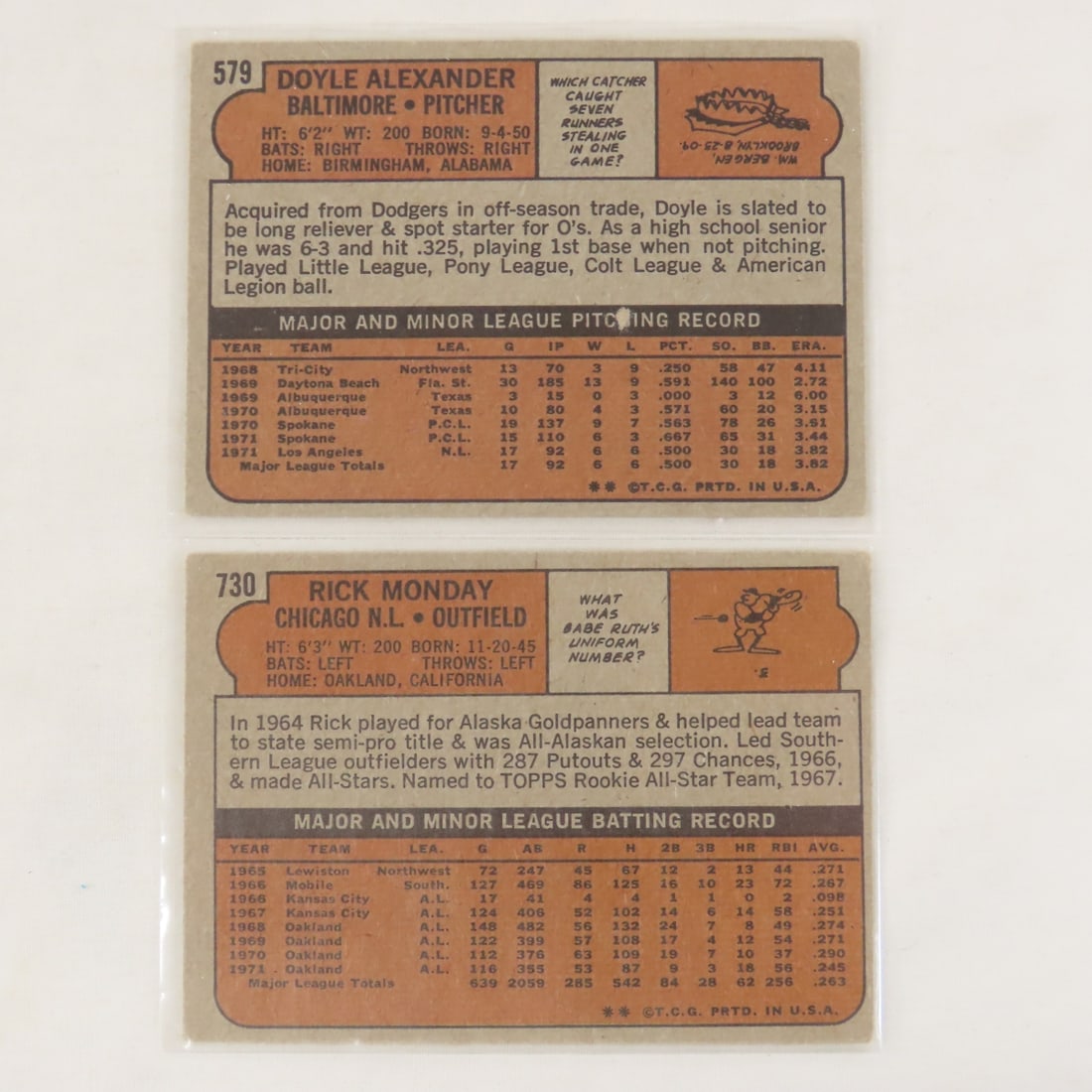 20 1972 Topps Baseball Cards- Vida Blue - 7