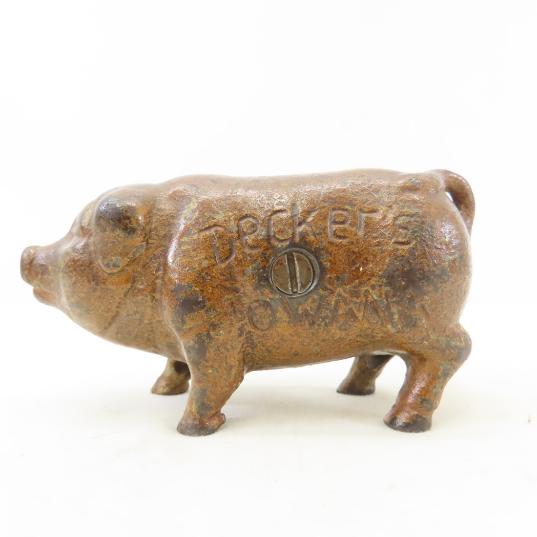 Antique Cast Iron Decker's Iowana Advertising Bank - 3