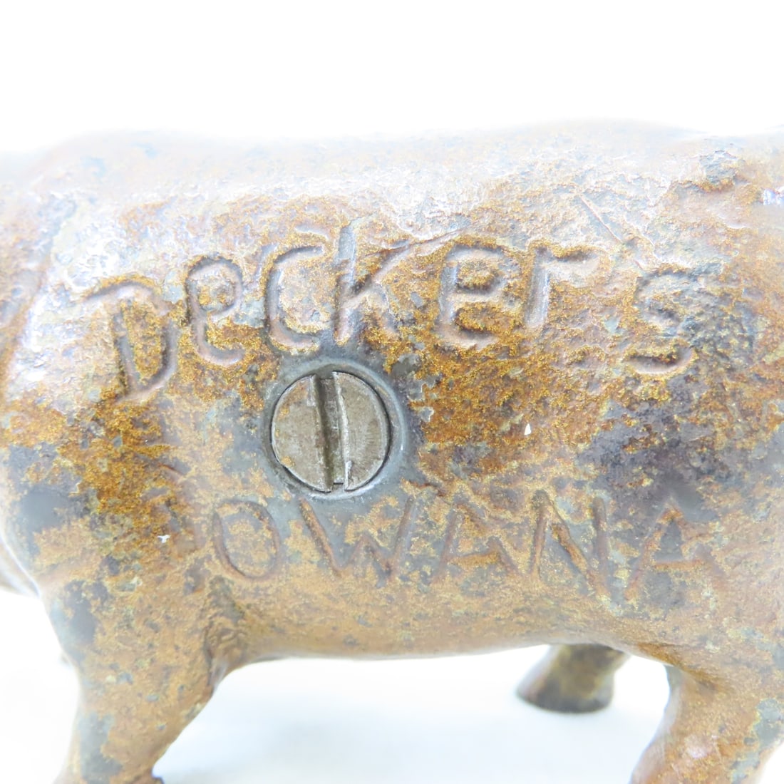 Antique Cast Iron Decker's Iowana Advertising Bank - 7