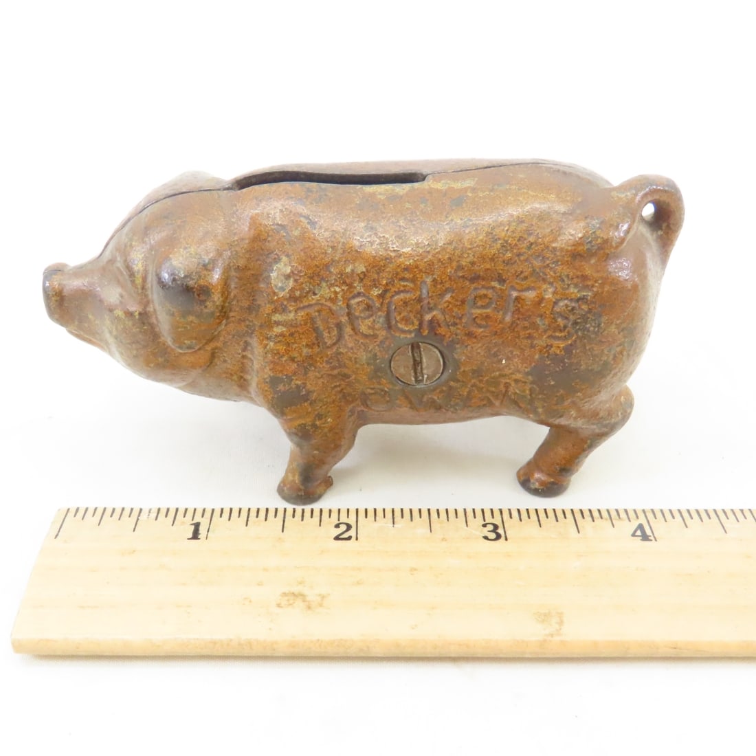 Antique Cast Iron Decker's Iowana Advertising Bank - 8