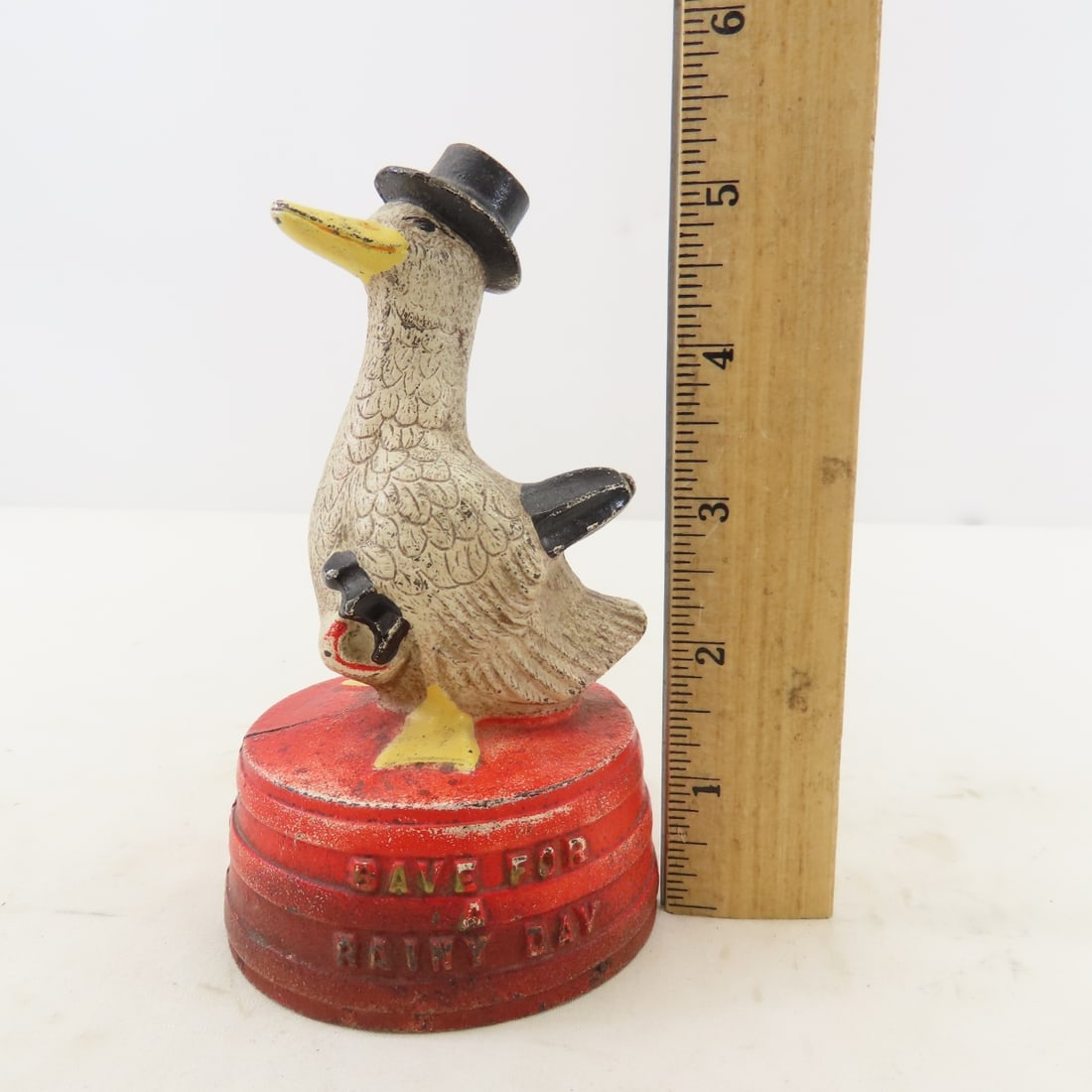 Antique Hubley Cast Iron "Rainy Day" Duck Bank - 10