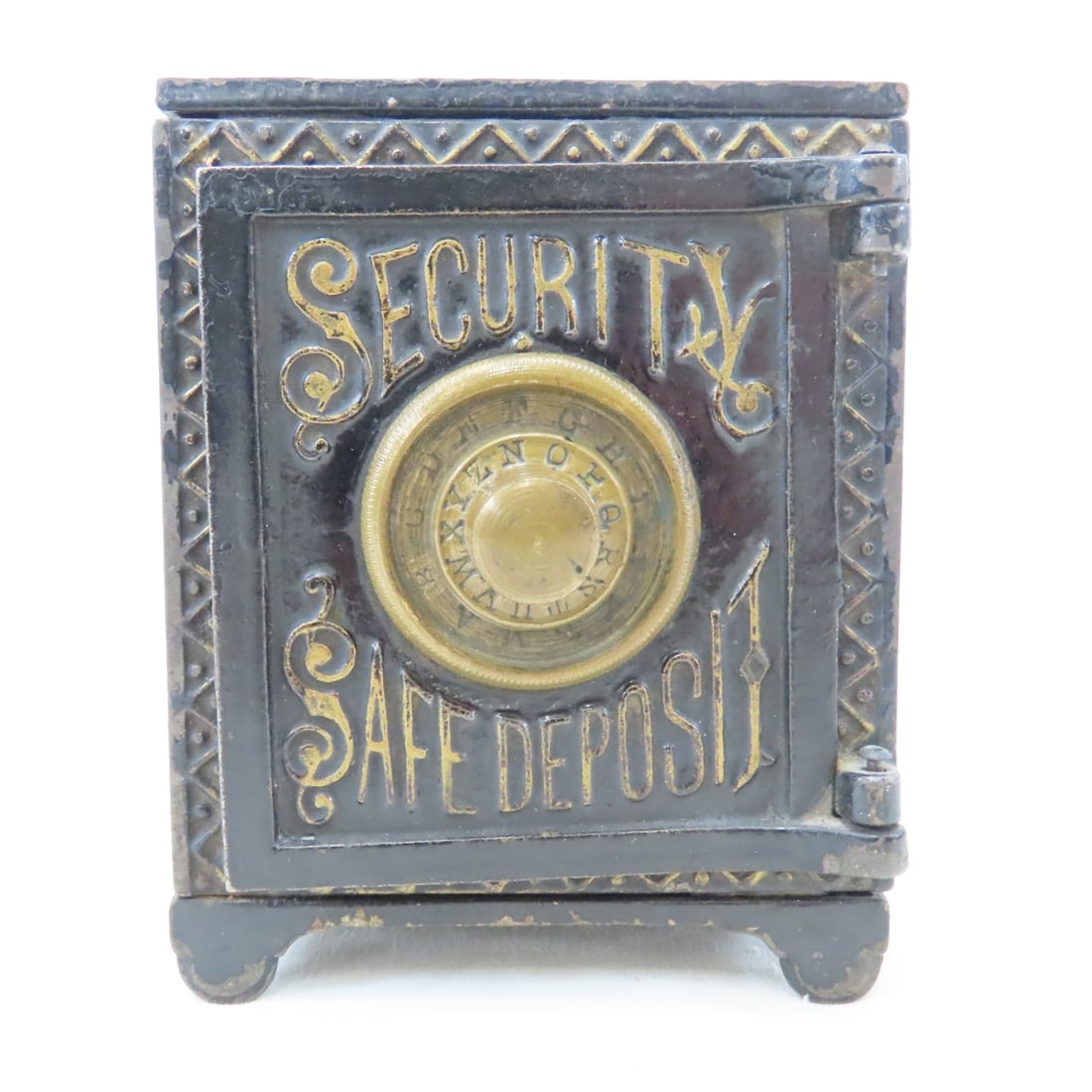 Antique Metal Combination Safe Deposit Coin Bank: Antique Metal Combination Safe Deposit Coin Bank - Patent 1887 1888. LOT SIZE: 5x4x4" 2 LBS All information and photos, which are part of the description, are intended to be as accurate as