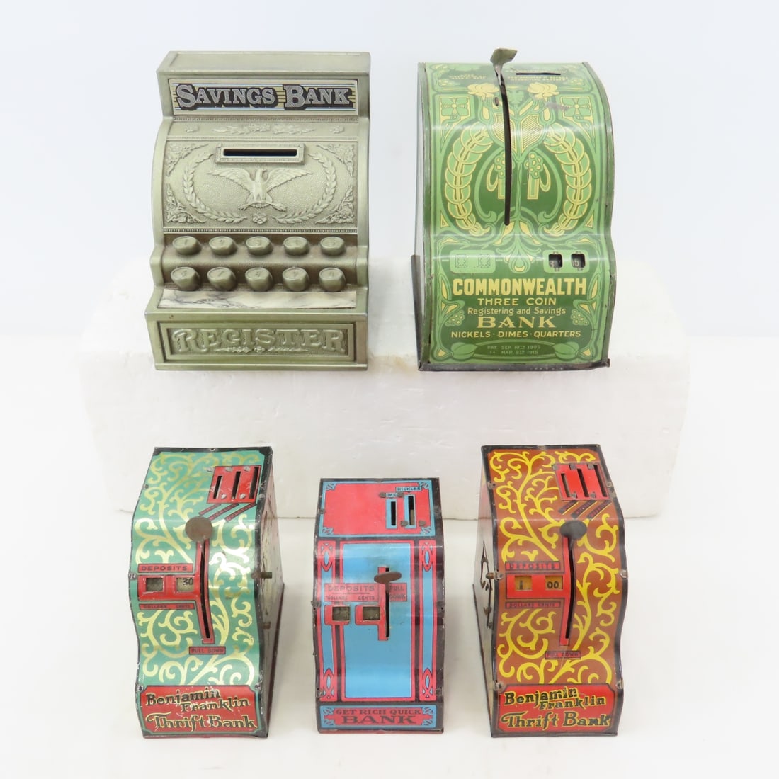 5 Vintage Metal Cash Register Coin Banks, MARX (1 of 20)