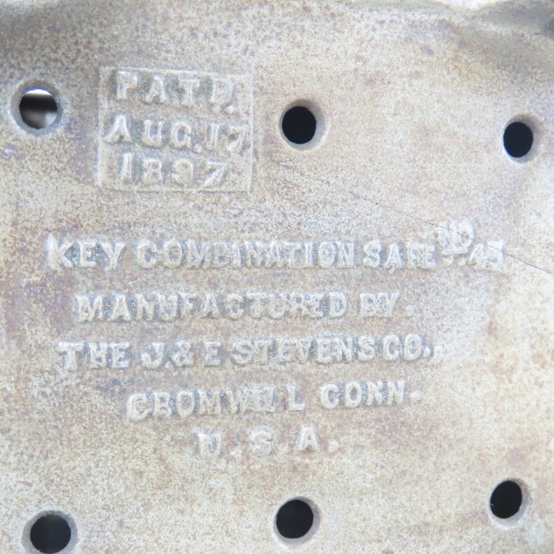 Antique Metal J&E Combination Safe Coin Bank - 7