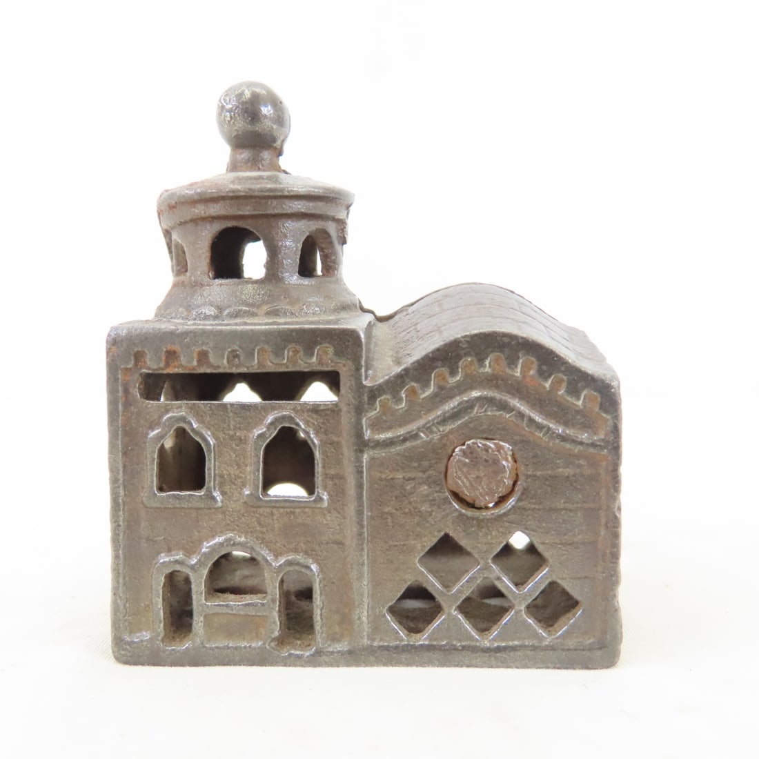 5 Antique Cast Iron House & Buildings Coin Banks - 12