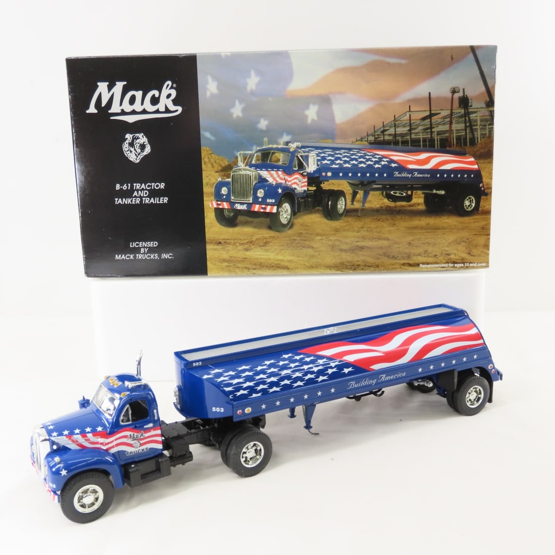 1st Gear Building America Mack B-61 Tractor Tanker: 1st Gear Building America Mack B-61 Tractor Tanker - 1:34 Diecast Metal 19-3262 LOT SIZE: Has original shipping box. 14x8x4" 4 LBS All information and photos, which are part of the description, are