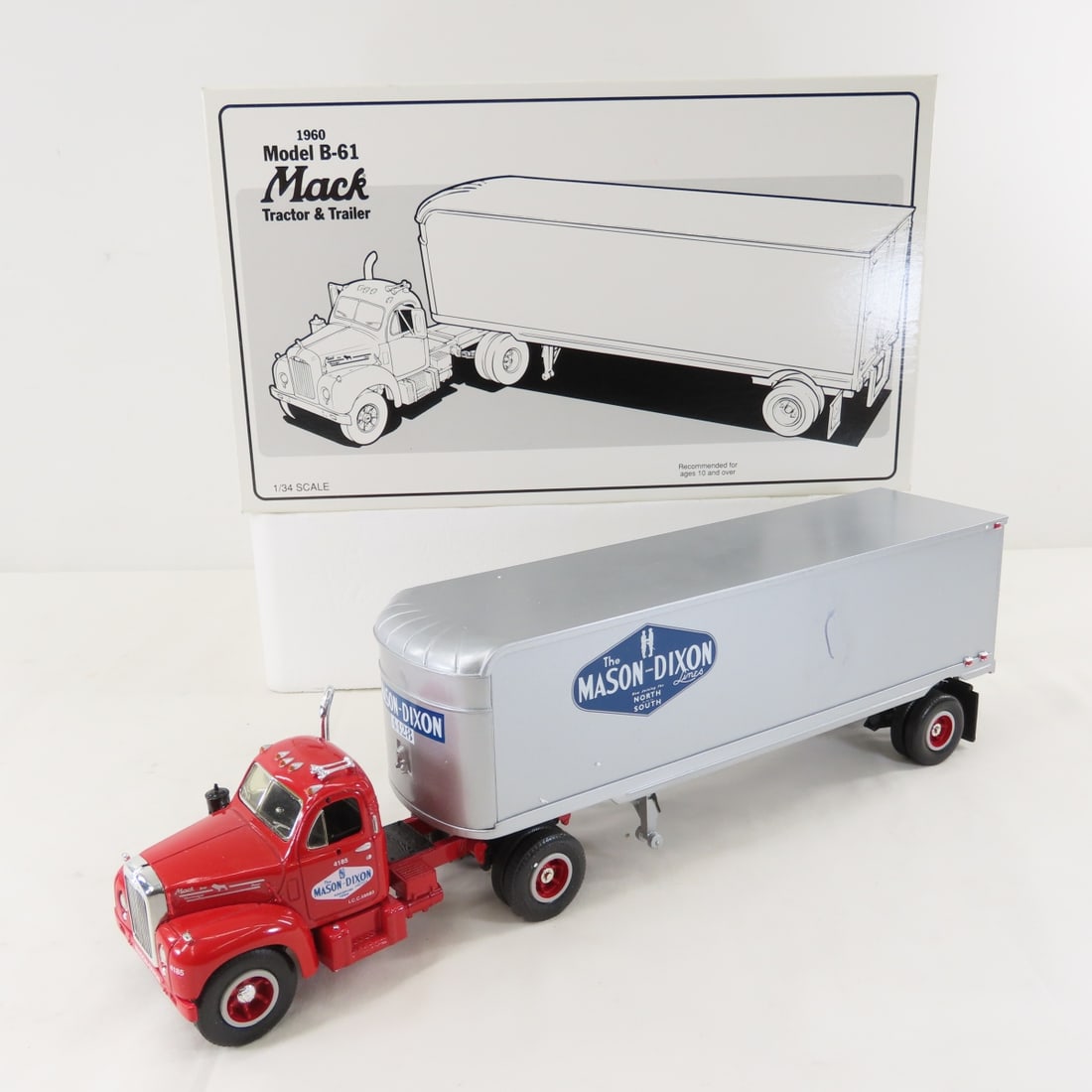 1st Gear 1:34 Mason-Dixon Mack B61 Tractor Trailer: 1st Gear 1:34 Mason-Dixon Mack B61 Tractor Trailer - Diecast Metal Mason-Dixon Lines 19-1666. Has original shipping box. LOT SIZE: 13x8x4" 2 LBS All information and photos, which are part of the