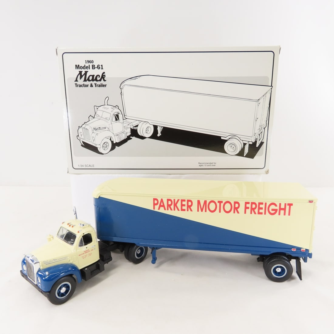 1st Gear 1:34 Parker 1960 Mack B61 Tractor Trailer: 1st Gear 1:34 Parker 1960 Mack B61 Tractor Trailer - Diecast Metal 19-1186 Parker Motor Freight. With original shipping box. LOT SIZE: 13x8x4" 3 LBS All information and photos, which are part of the