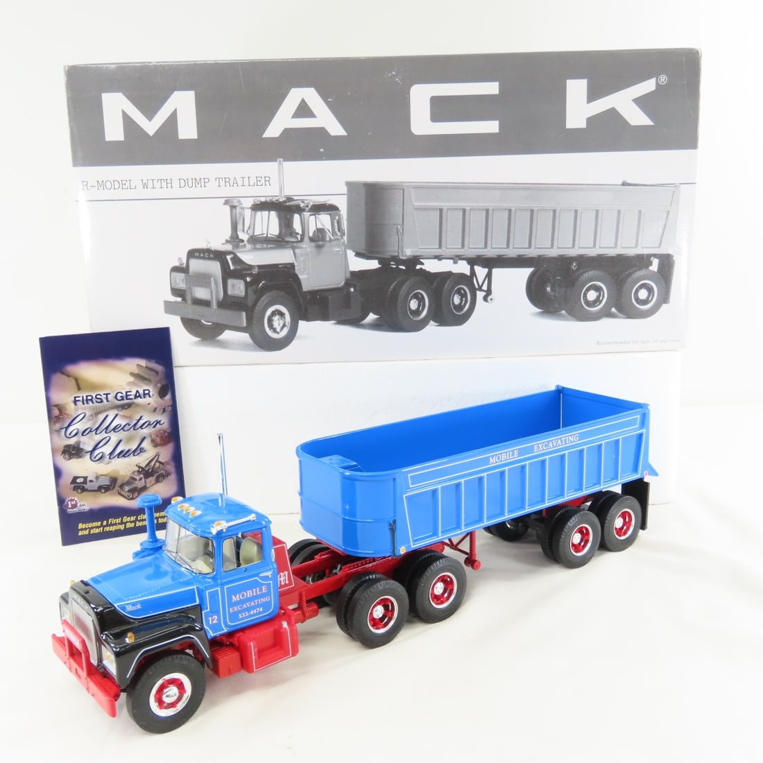 1st Gear 1:34 Mobile Exc Mack R-Model Dump Trailer: 1st Gear 1:34 Mobile Exc Mack R-Model Dump Trailer - Diecast Metal 19-2558 Mobile Excavating. LOT SIZE: 15x7x4" 3 LBS All information and photos, which are part of the description, are intended to be