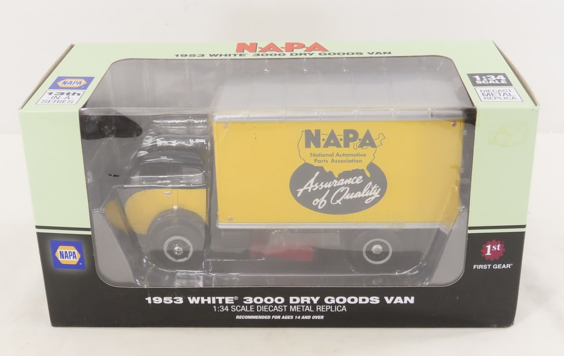 1st Gear 1:34 NAPA 1953 White 3000 Dry Goods Van: 1st Gear 1:34 NAPA 1953 White 3000 Dry Goods Van - Diecast Metal 19-4089. LOT SIZE: 11x6x5" 1 LB All information and photos, which are part of the description, are intended to be as accurate as p