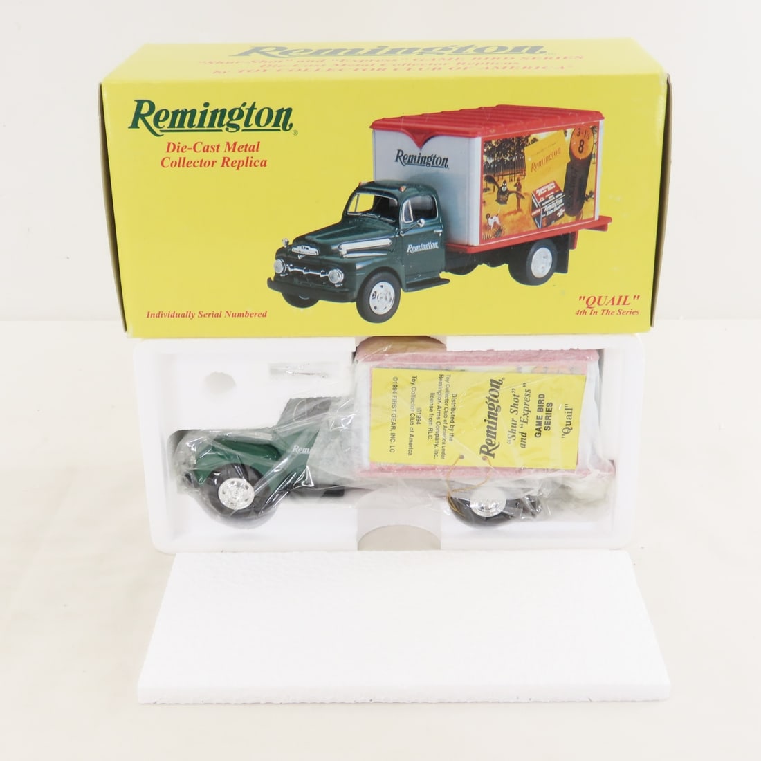 1st Gear 1:34 Remington Quail Dry Goods Ford Truck: 1st Gear 1:34 Remington Quail Dry Goods Ford Truck - Diecast Metal 10-1094 1951 Ford Box Truck. 4th in a series. LOT SIZE: 9x4x4" 2 LBS All information and photos, which are part of the description,