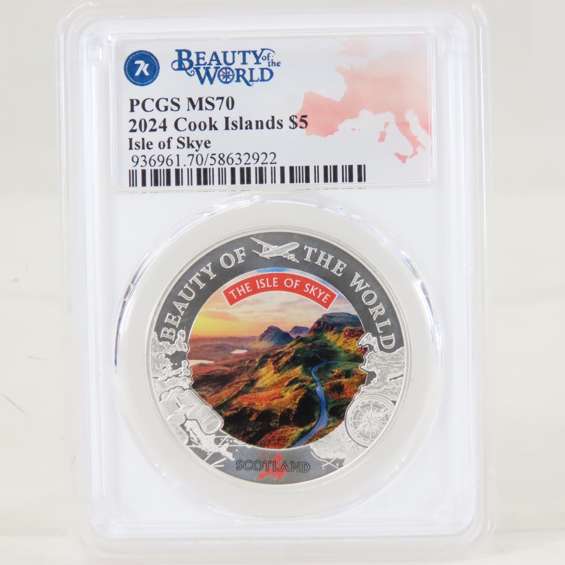 2024 Cook Islands $5 Beauty of the World PCGS MS70: 2024 Cook Islands $5 Beauty of the World PCGS MS70 - Isle of Skye 1ozt .999 Silver. LOT SIZE: 4x3x1" 1 LB All information and photos, which are part of the description, are intended to be as accurate