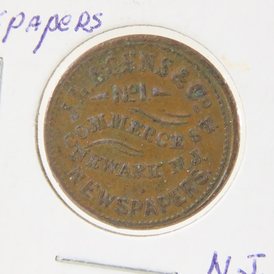 Civil War Store Token J.L. Agens & Co-Newspaper - 2
