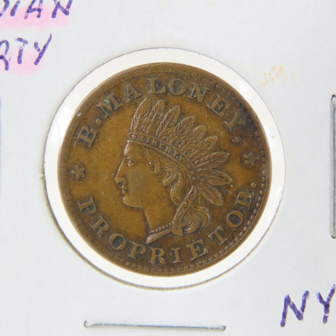 1863 Civil War Store Token B. Maloney Indian Head - 2
