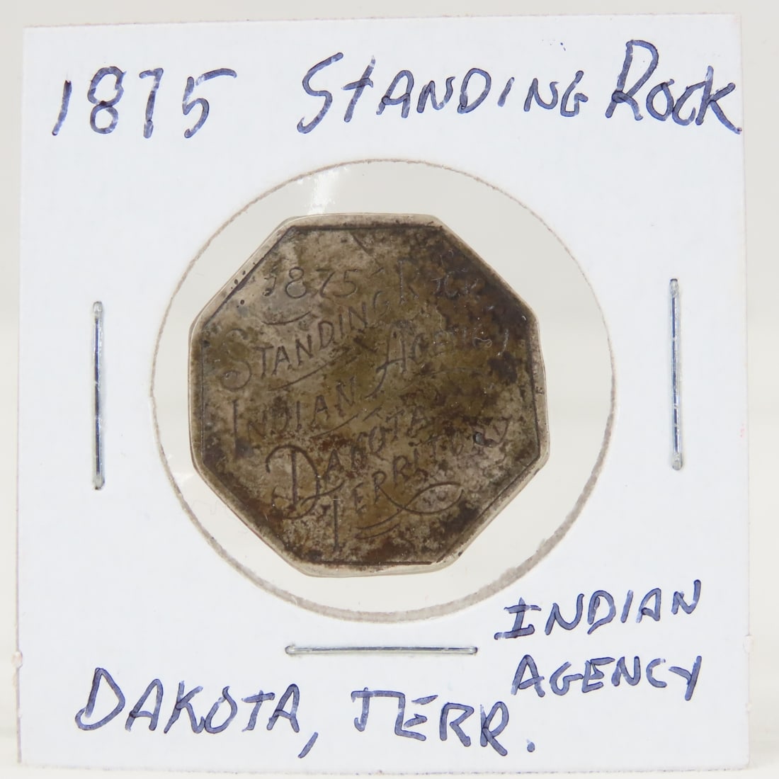 1875 Merchant Token Standing Rock Indian Agency: 1875 Merchant Token Standing Rock Indian Agency - Dakota Territory Good For 10 Pounds Meat LOT SIZE: 2x2x1" 1 LB All information and photos, which are part of the description, are intended to be as