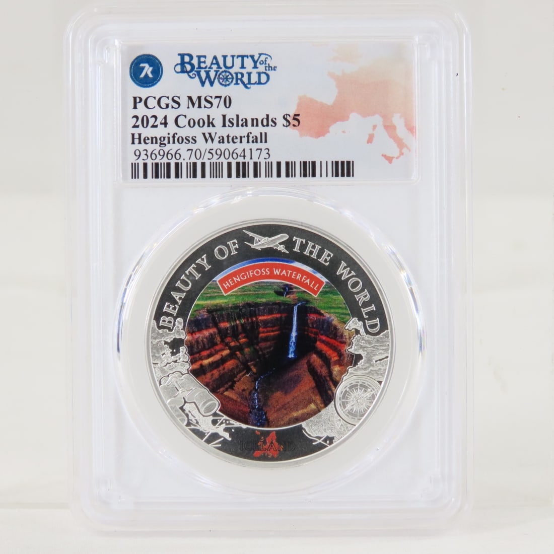 2024 Cook Islands Silver $5 PCGS MS70: 2024 Cook Islands Silver $5 PCGS MS70 - Hengifoss Waterfall. LOT SIZE: 4x3x1" 1 LB All information and photos, which are part of the description, are intended to be as accurate as possible, but