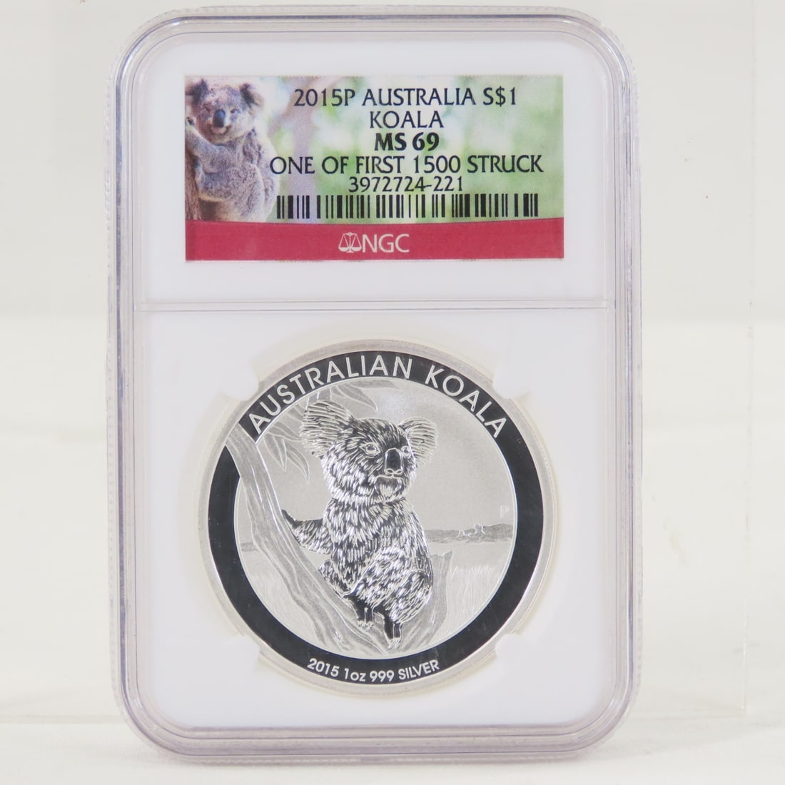 2015 P Australia Koala S$1 NGC MS69: 2015 P Australia Koala S$1 NGC MS69 - One of the first 1500 struck. LOT SIZE: 4x3x1" 1 LB All information and photos, which are part of the description, are intended to be as accurate as possible,