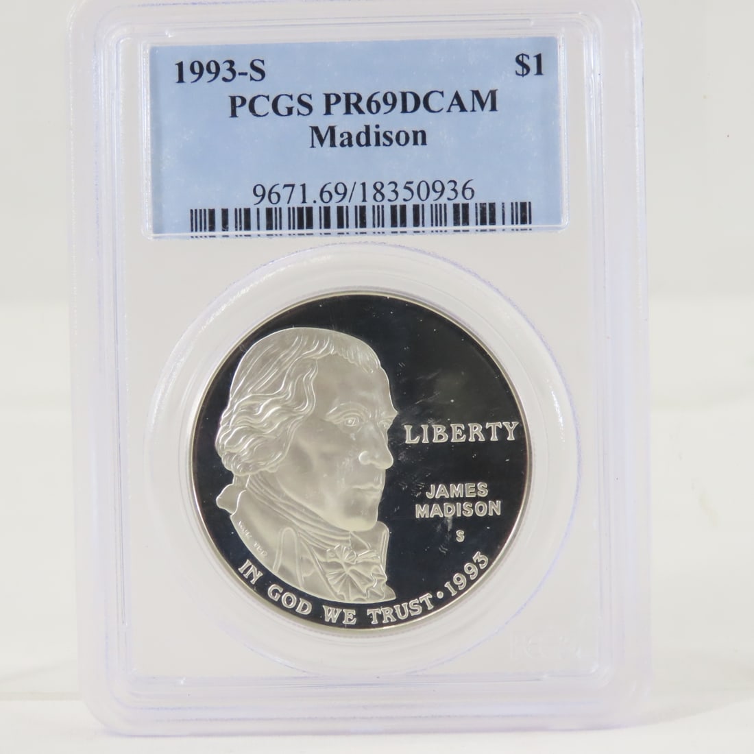 1993 S Madison Silver $1 PCGSPR69 DCAM: 1993 S Madison Silver $1 PCGSPR69 DCAM - LOT SIZE: 4x3x1" 1 LB All information and photos, which are part of the description, are intended to be as accurate as possible, but errors are possible. No it