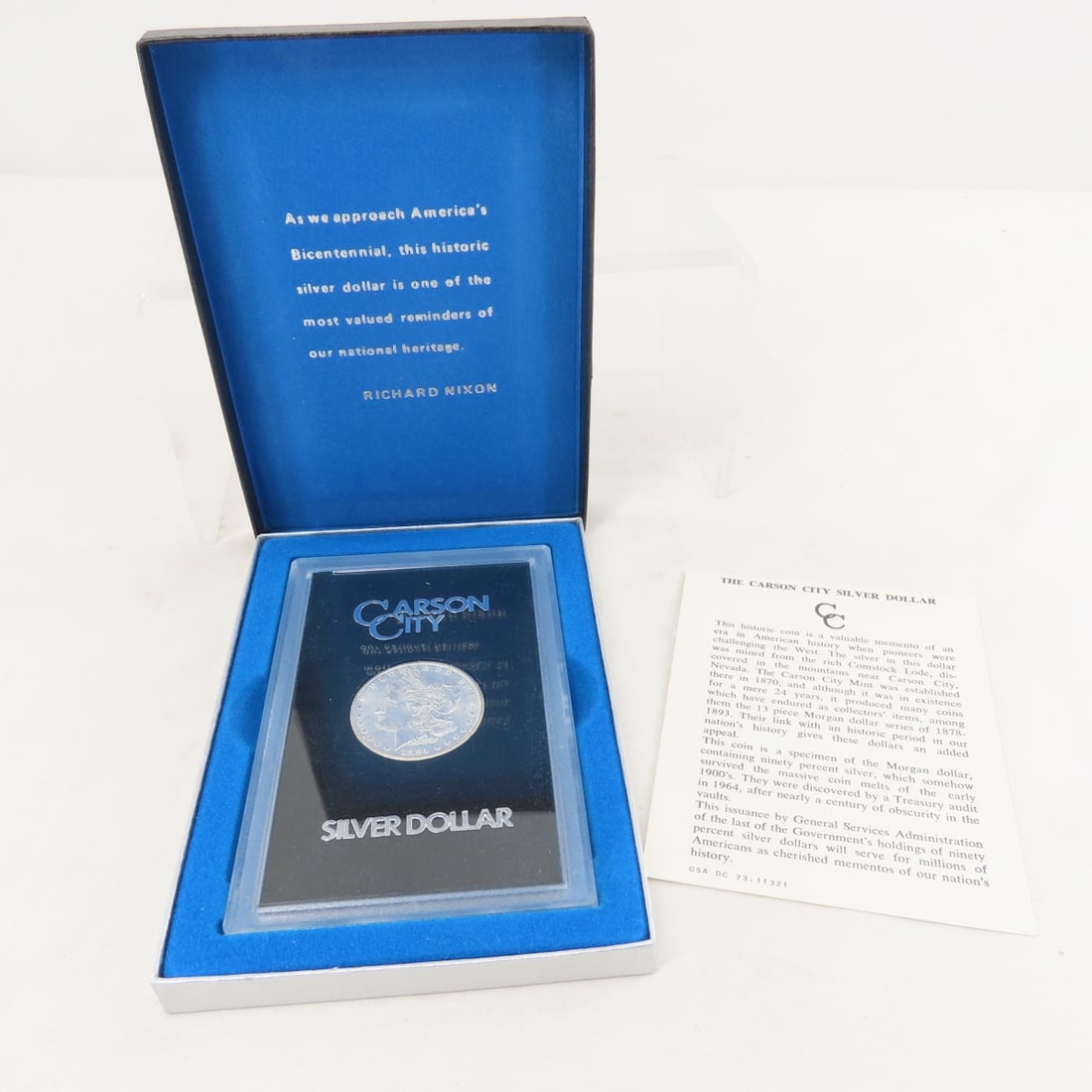 1884 CC Morgan Silver Dollar BU in GSA case: 1884 CC Morgan Silver Dollar BU in GSA case - with paperwork. LOT SIZE: 7x5x1" 1 LB All information and photos, which are part of the description, are intended to be as accurate as possible, but