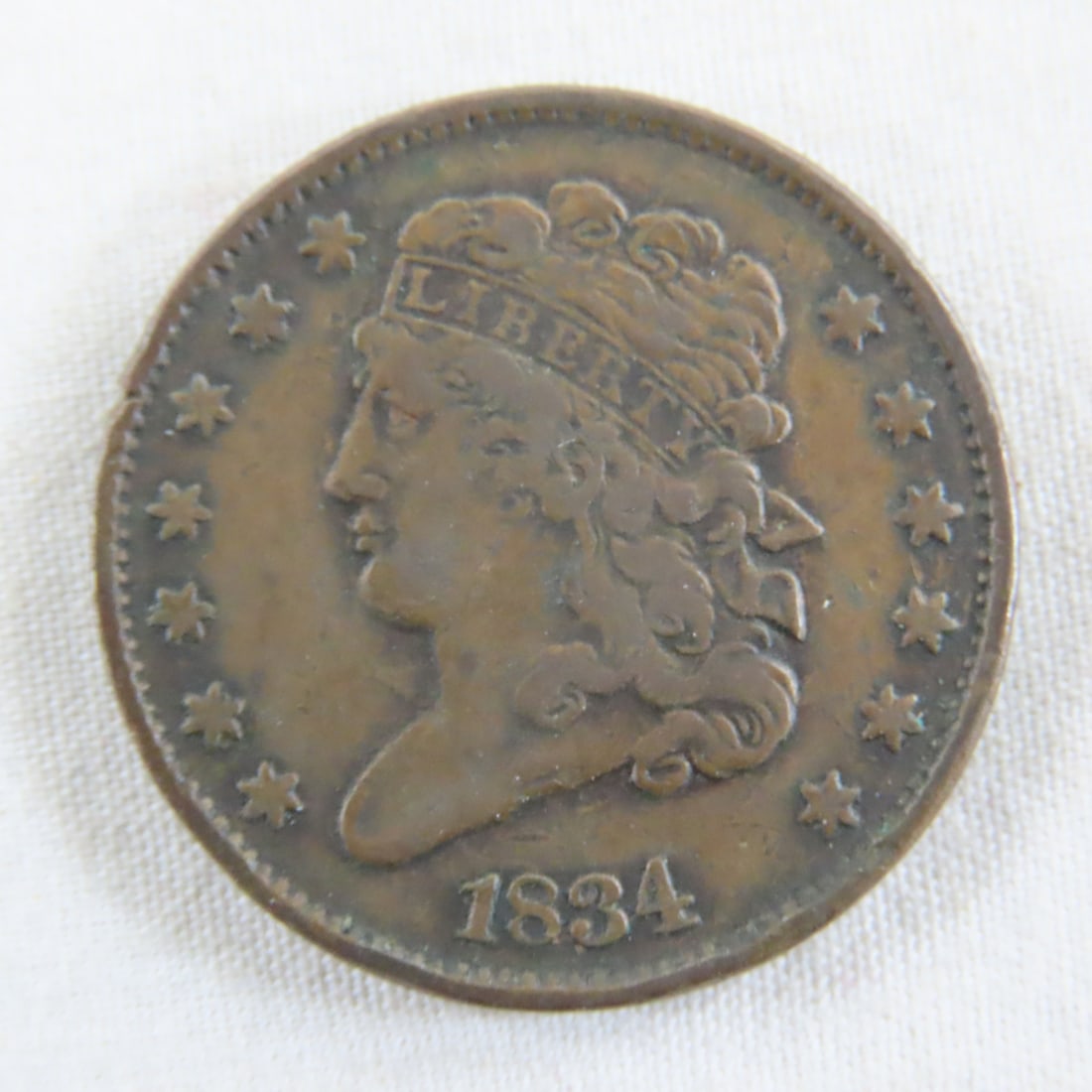 1834 Classic Head Half Cent VF: 1834 Classic Head Half Cent VF - LOT SIZE: 2x2x1" 1 LB All information and photos, which are part of the description, are intended to be as accurate as possible, but errors are possible. No item may