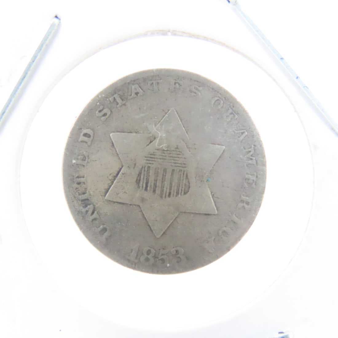 5 3 cent Silver Coins, 1 1853 & 4 no date - 3