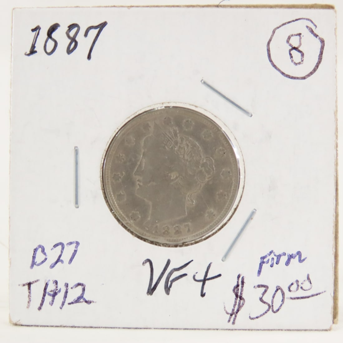 1867 & 1882 Shield Nickels, 1883 & 1887 Liberty V - 8