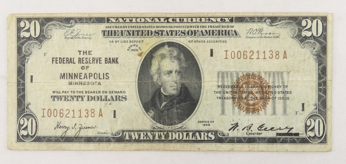 1928 $20 National Currency Note Fed Res Mpls MN: 1928 $20 National Currency Note Fed Res Mpls MN - LOT SIZE: 7x3x1" 1 LB All information and photos, which are part of the description, are intended to be as accurate as possible, but errors are
