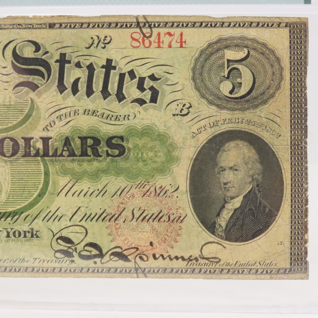 1862 $5 Legal Tender Large Note PMG 12 Fine - 3