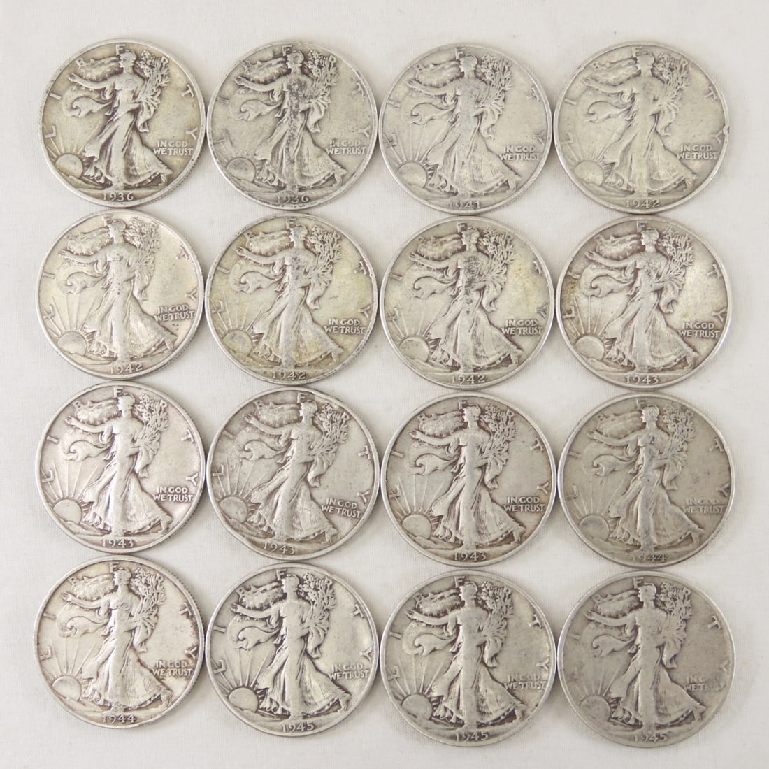16 Walking Liberty Silver Half Dollars 1936-1945 (1 of 18)
