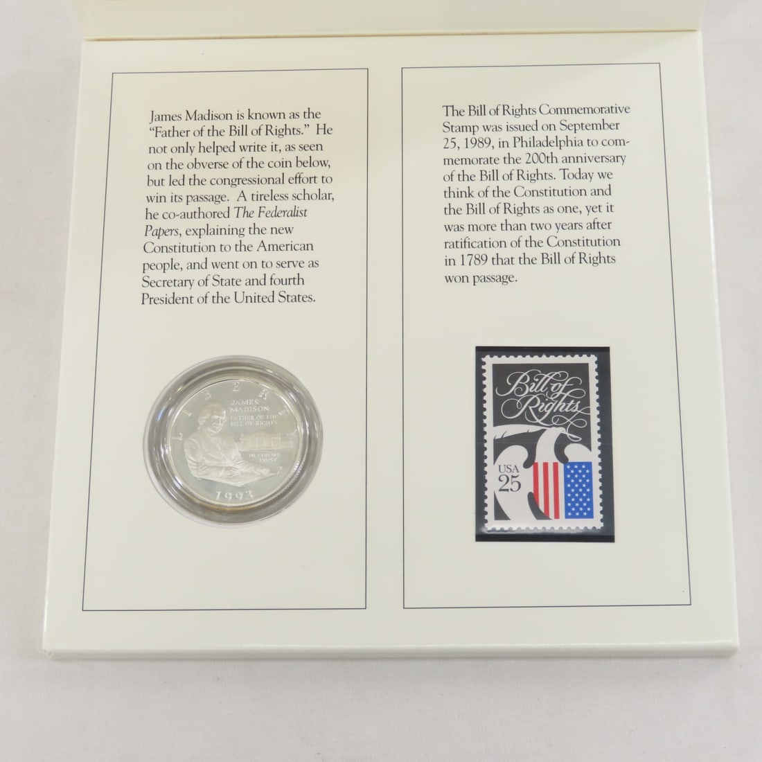 1993 Bill of Rights Commemorative Coin & Stamp Set - 7