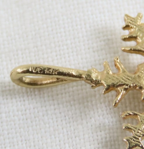 14kt Yellow Gold Snowflake Pendant w/ 3pt Diamond - 3