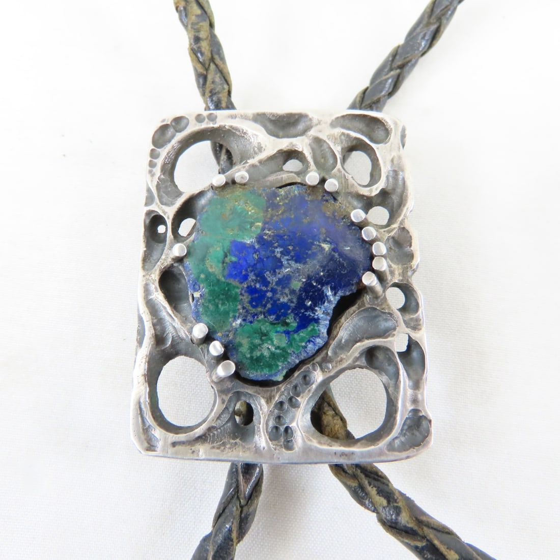 Vintage Sterling Silver & Azurite Bolo Tie - 2