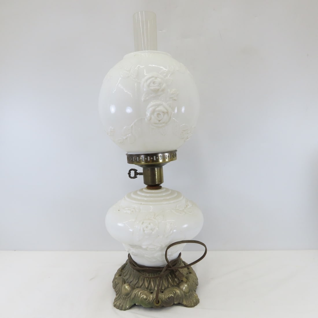 3 Vintage Hurricane Table-Top Parlor Lamps - 14