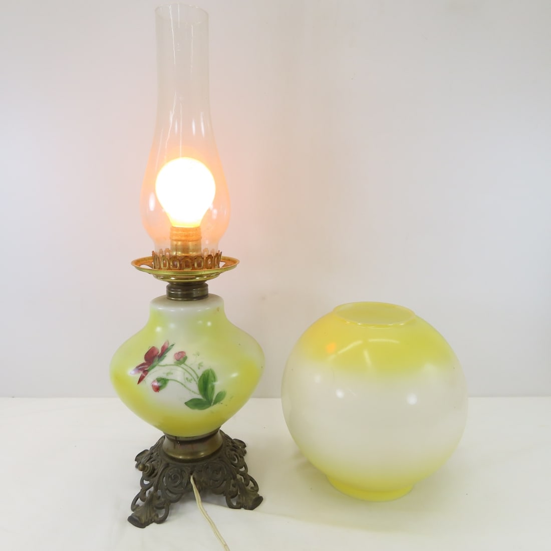 3 Vintage Hurricane Table-Top Parlor Lamps - 9