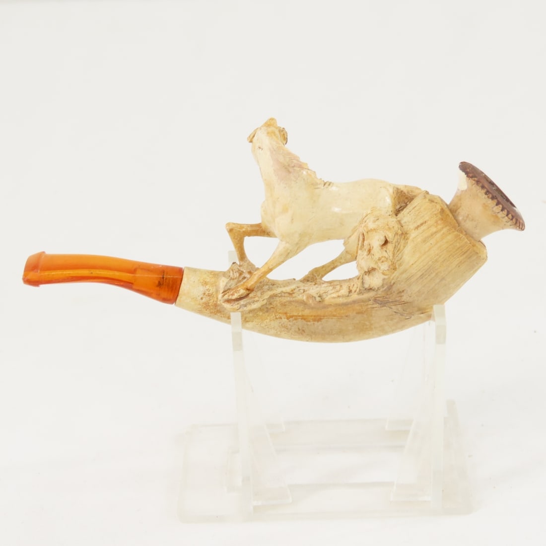 Antique Carved Meerschaum Horse 4.5" Pipe - 7