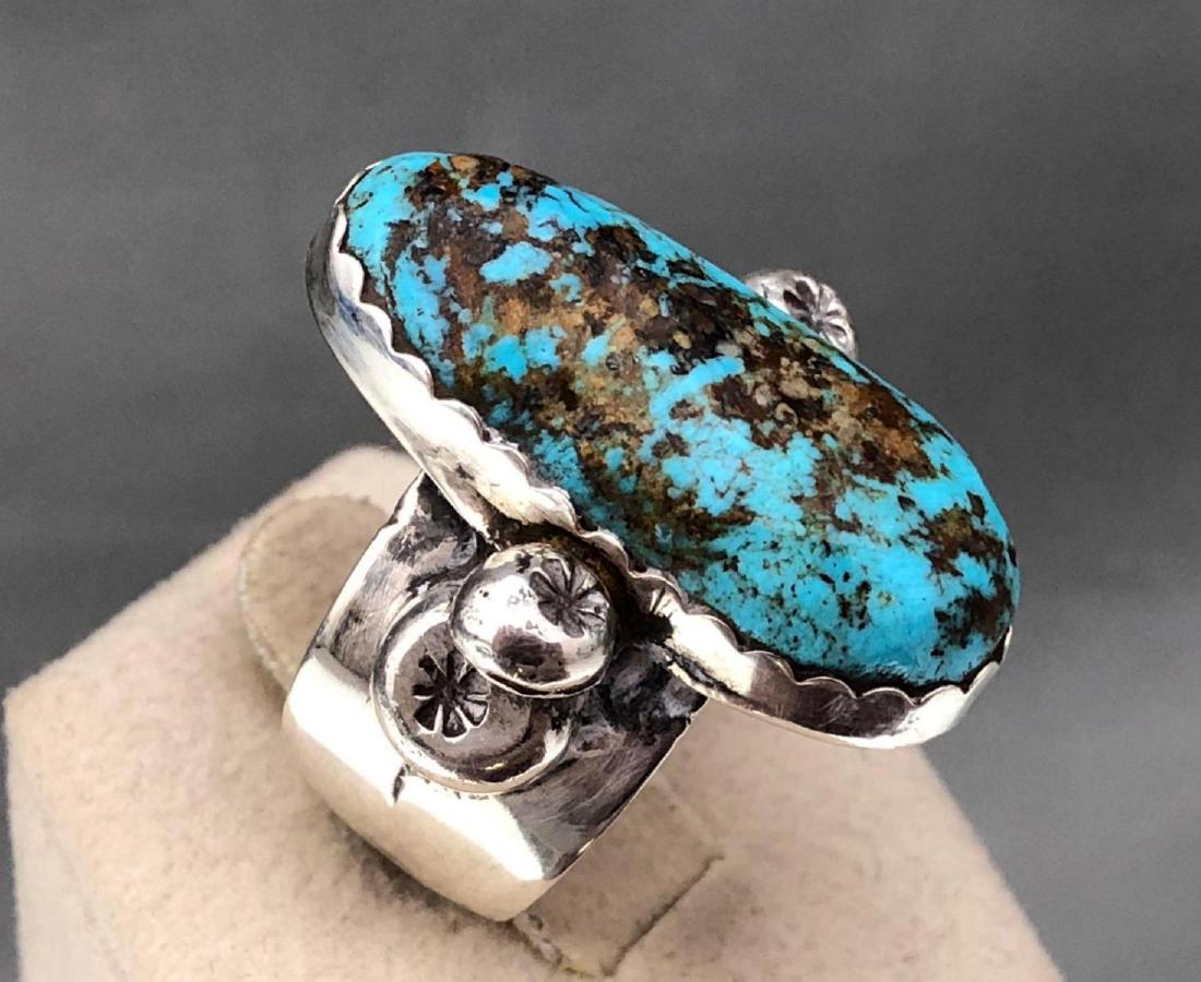 Old Navajo sterling turquoise with Pyrite ring signed (1 of 7)