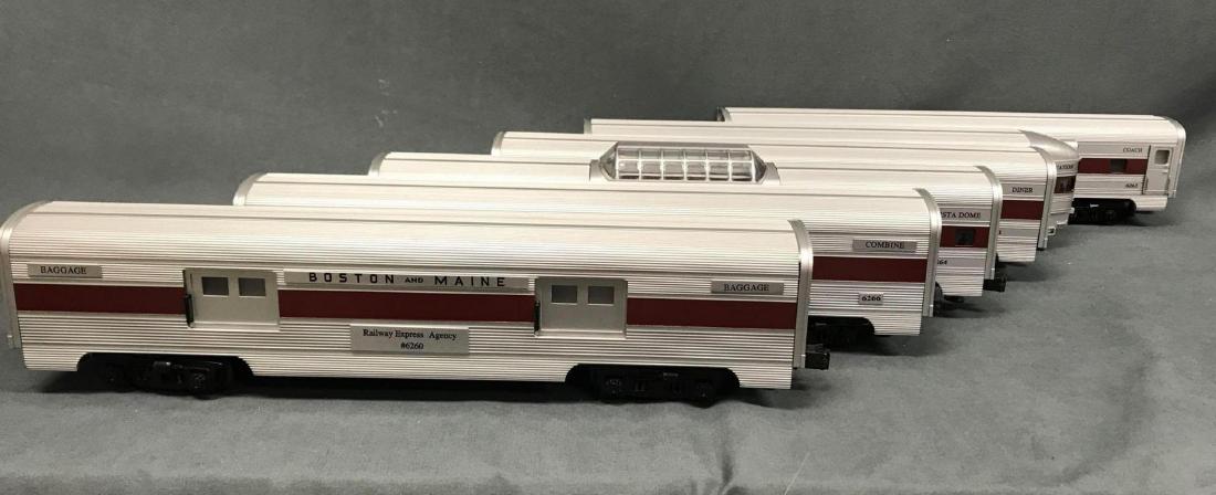 Williams, Boston and Maine 6 passenger car O scale: Williams, Boston and Maine 6 passenger car O scale Train Lot. Lot includes Coach, observation, Diner, Vista dome, Combine and baggage cars. Each car is approximately 15 inches.