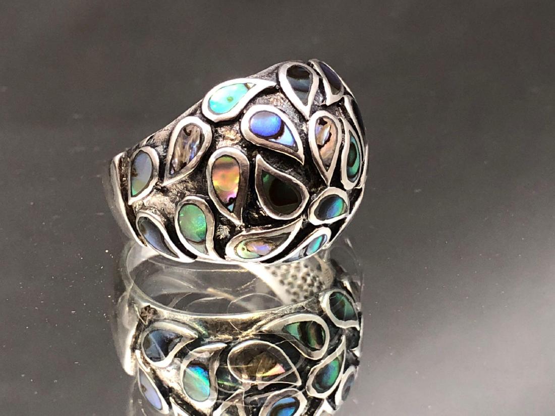 Sterling Silver and Abalone Shell Inlay Ring: Sterling silver and abalone shell ring 10.5g, size 8.