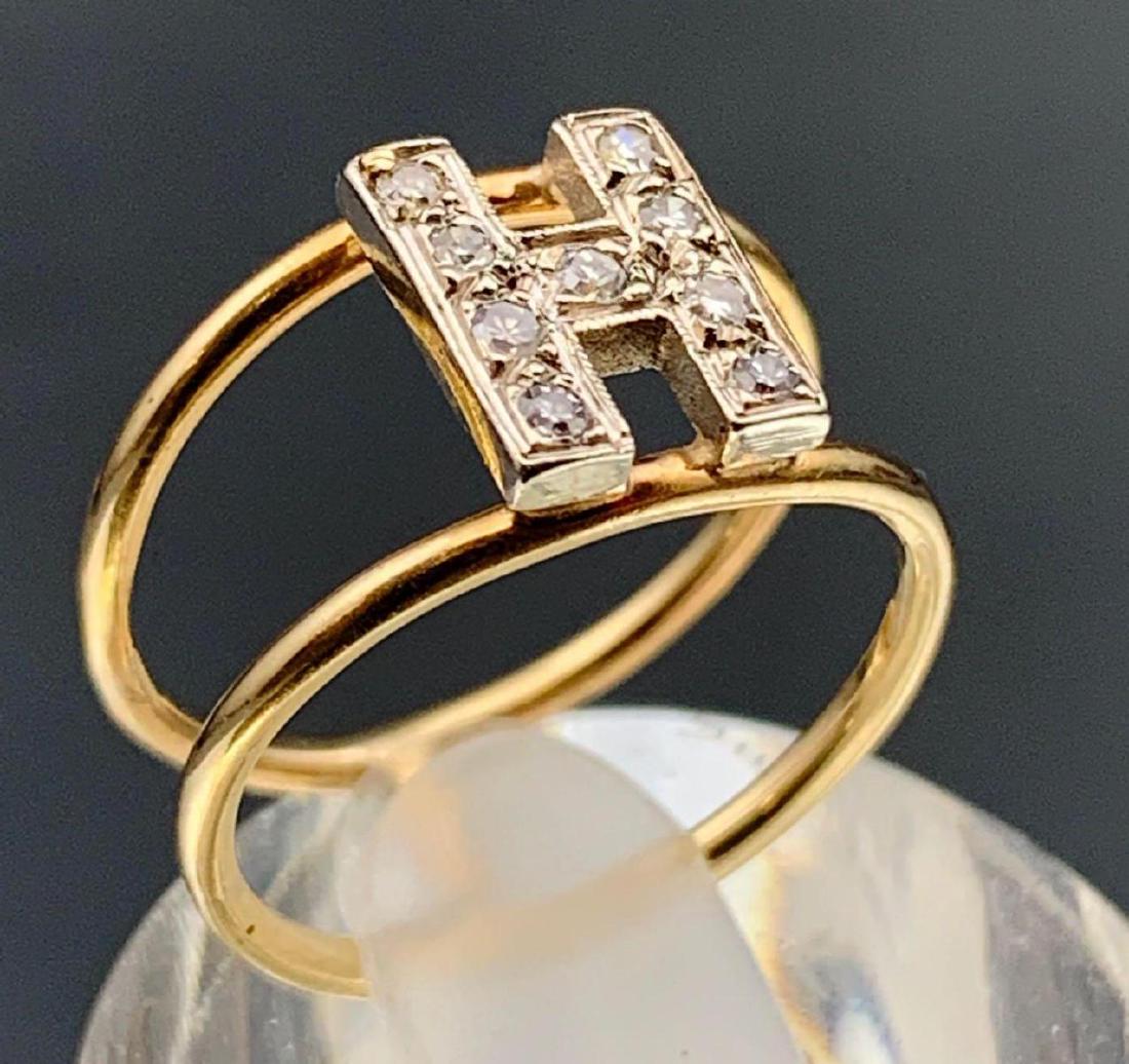 14k Gold and Diamond Ring, Initial "H" (1 of 3)