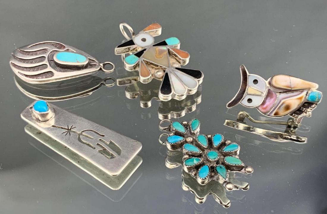 Lot of Five Zuni and Navajo Sterling Silver Inlay (1 of 4)