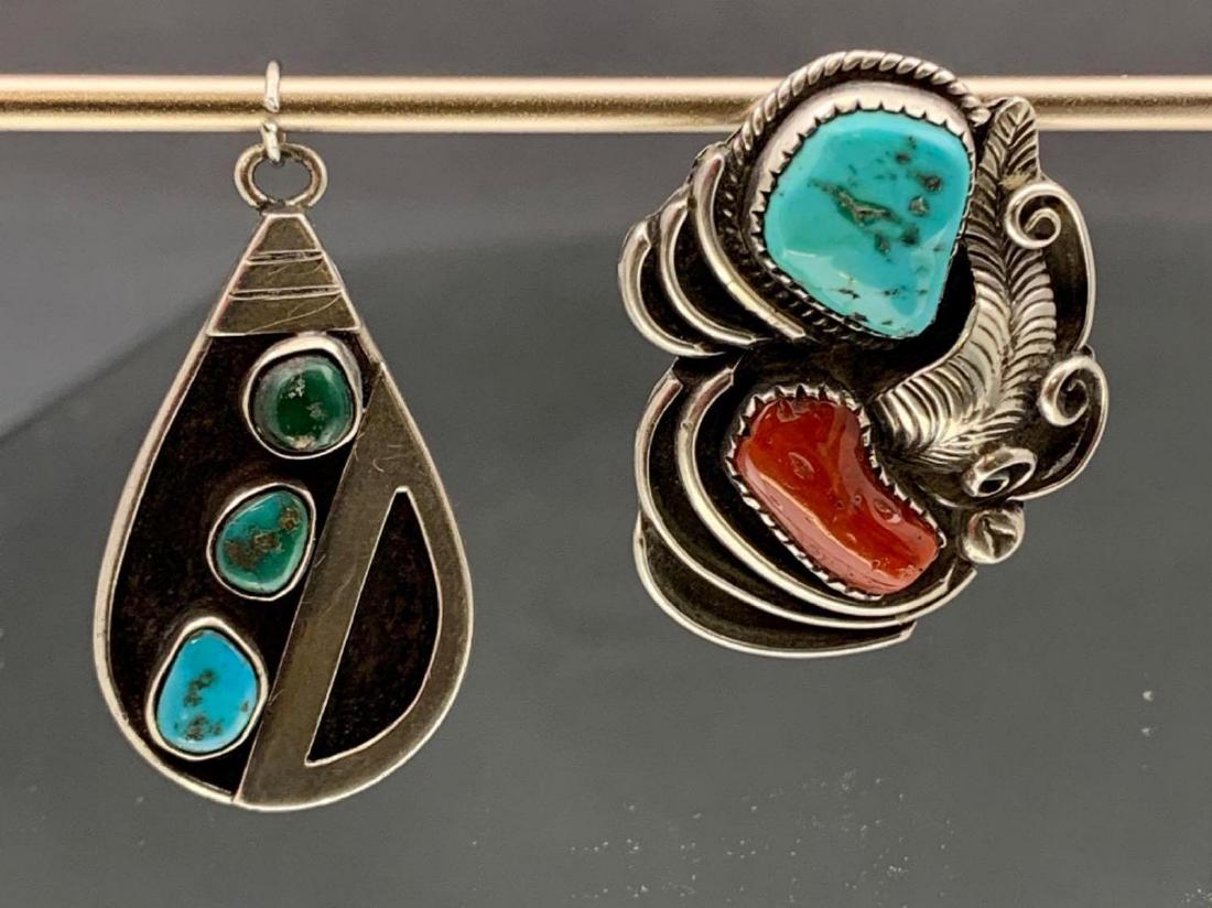 Two Navajo Sterling Silver, Turquoise, and Coral (1 of 2)