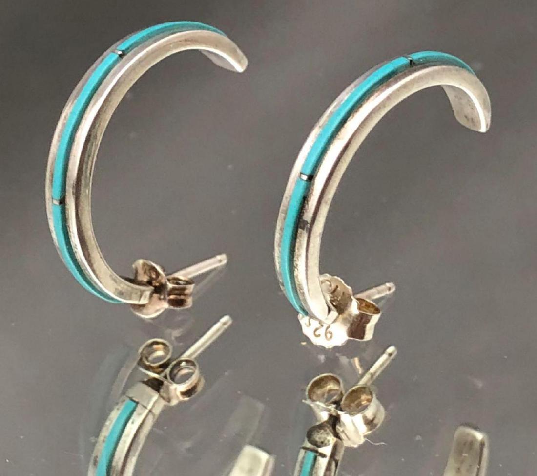 Zuni sterling silver and turquoise half hoop earrings (1 of 5)