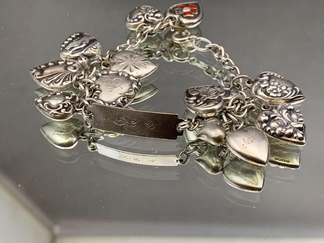 Vintage sterling silver charm bracelet with 12 heart (1 of 3)