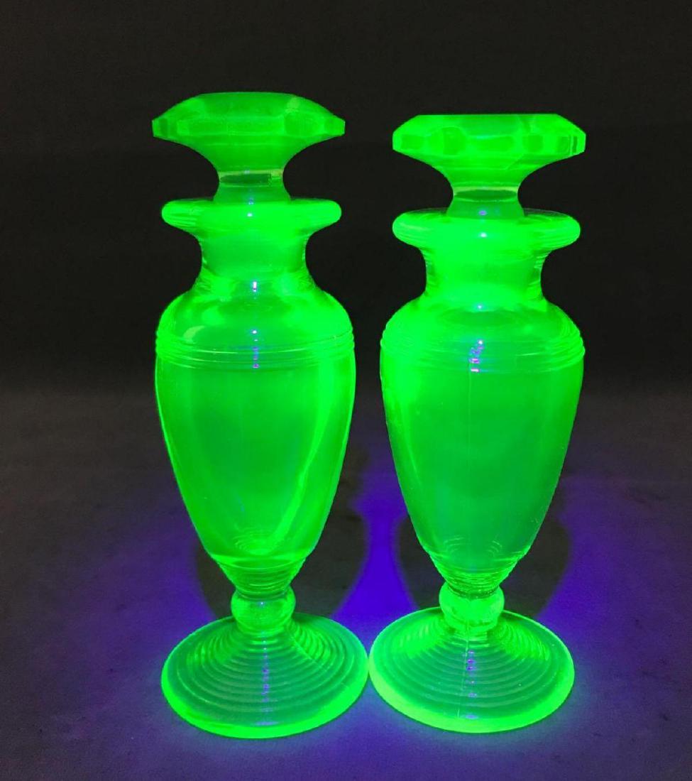 Pair of Art Deco Vaseline Uranium Glass Perfume Bottles (1 of 11)