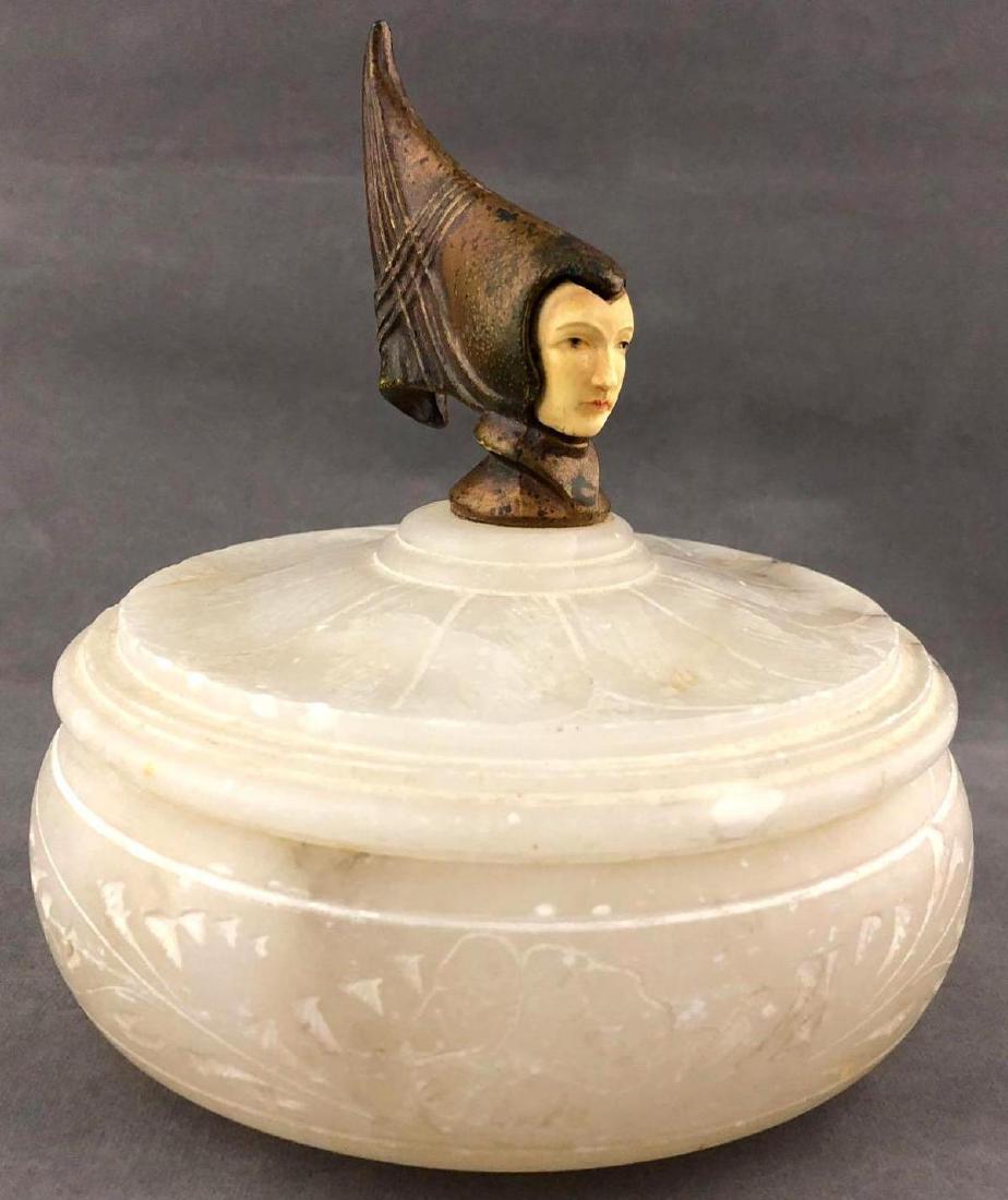 Italian Art Deco Alabaster Box with Harlequin Figural (1 of 8)
