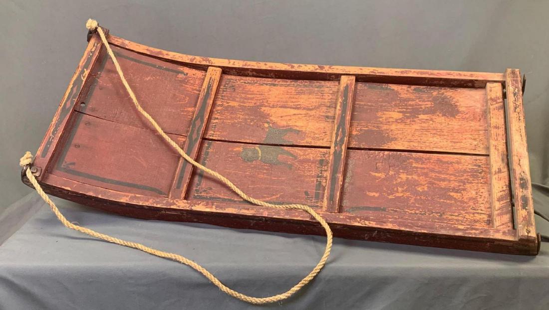 Antique Primitive Sled, Bulldog on a Red Background, (1 of 8)