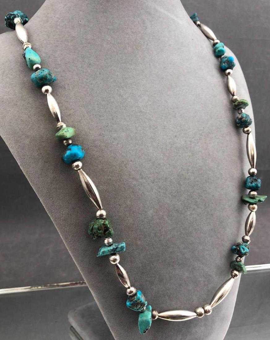 Navajo sterling silver bench bead and turquoise nugget (1 of 5)